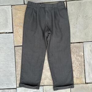 Vintage 80s Dark Grey Green Knit Wavy Pattern Dress Pants